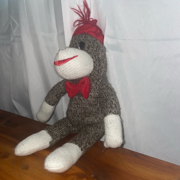 Sock monkey”10 brown plush target red hat stuff animal red bow toy classic - Picture 4 of 10